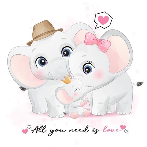 Linda Familia De Elefantes Con Ilustración Acuarela 2063941 Vector En