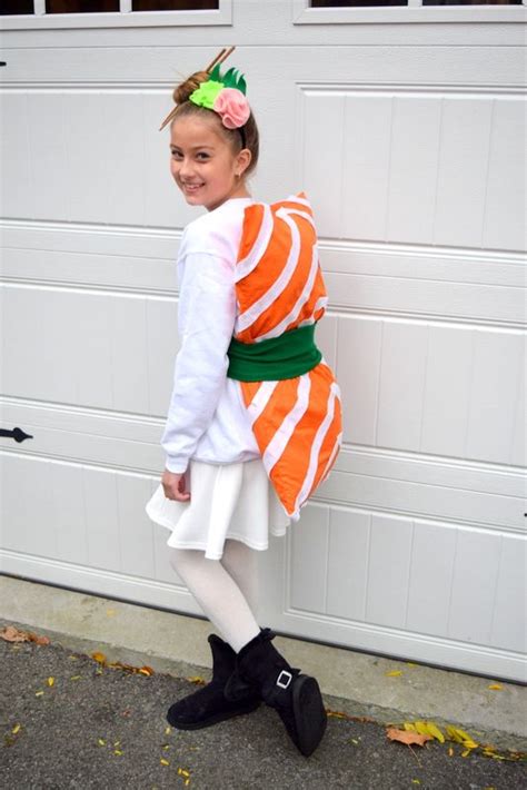 To finish, add straps to the top and sides. DIY Sushi Costume and a Ginger Wasabi Headband | Sushi costume, Sushi halloween costume, Food ...