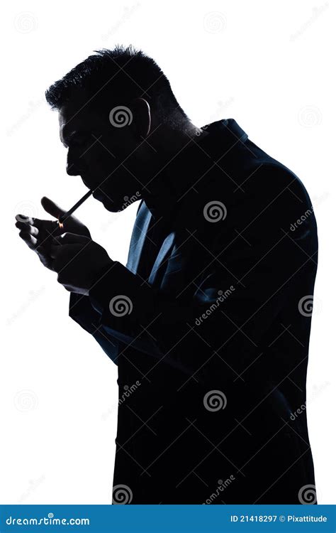 Silhouette Man Portrait Lighting Smoking Cigarette Royalty Free Stock