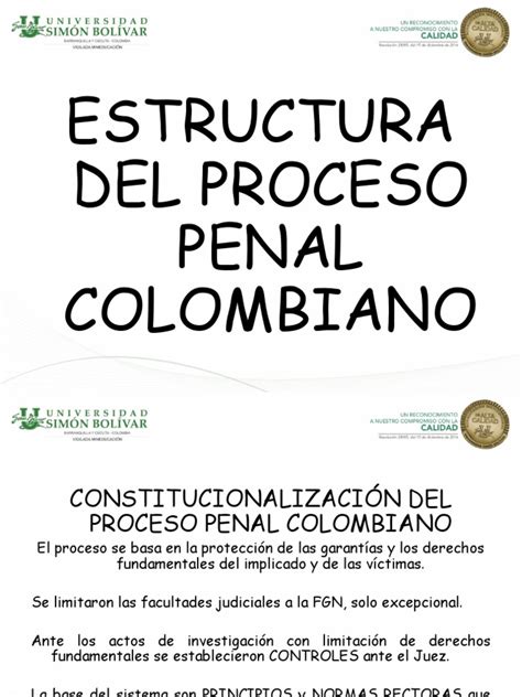 Estructura Del Proceso Penal Colombiano En Diapositivas Unisimon Pdf