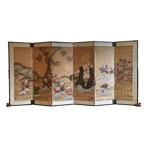 Set Of 19th Century Six Screen Japanese Byobu Screens Autumn Riverbank