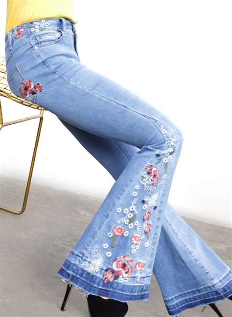 Womens Embroidered Bell Bottom Slim Fit Bootcut Jeans Lässigen Jeans