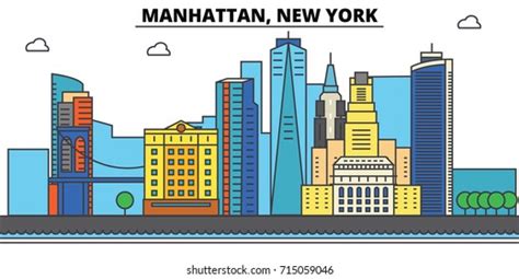 Manhattan New York City Skyline Architecture Stock Vector Royalty Free