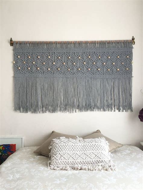 Gray Over Bed Art Macrame Headboard Modern Woven Decor Etsy Macrame