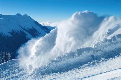 Premium Photo Winter Avalanche From Peak Of Mountain Extreme Situation