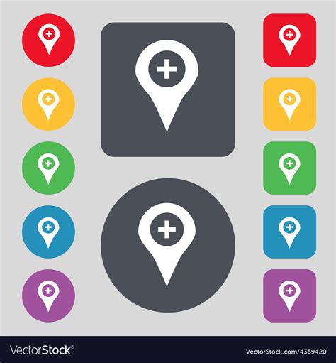 Plus Map Pointer Gps Location Icon Sign A Set Vector Image