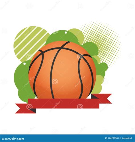 Sport Basketball Balloon With Ribbon Frame Stock Vector Illustration