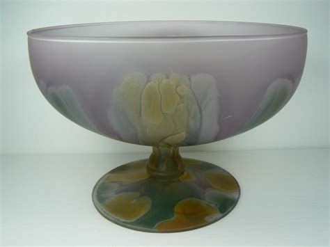 Rueven Reuven Glass Pedestal Bowl Hand Painted By Nouveau Art Etsy