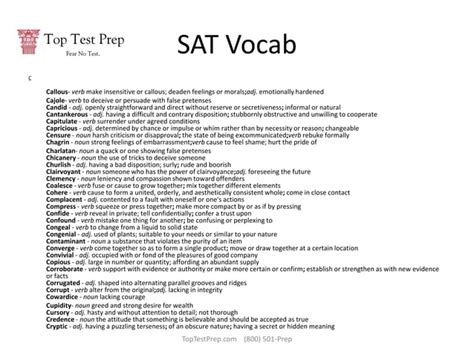 Most Common Sat Vocabulary Words Sat Vocab List