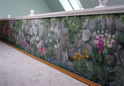 River Rock Garden Wall Mural Painted On Interior Balcony