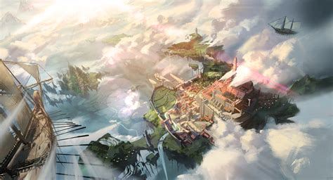 Download Ship Sky Fantasy City 4k Ultra Hd Wallpaper By Baishui