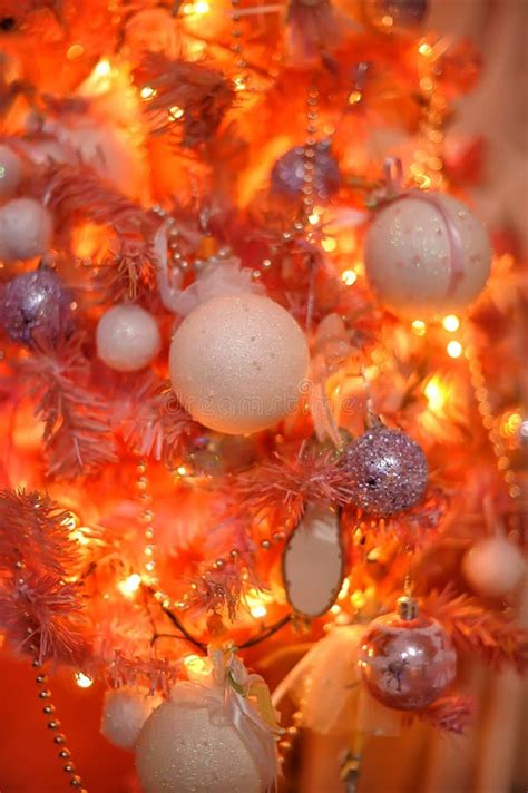 Pink And Orange Christmas Tree Stock Image Image Of Bows Baubles