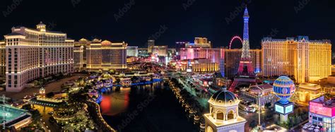 Panorama Wide Angle View Of The Las Vegas Strip And City Skyline At