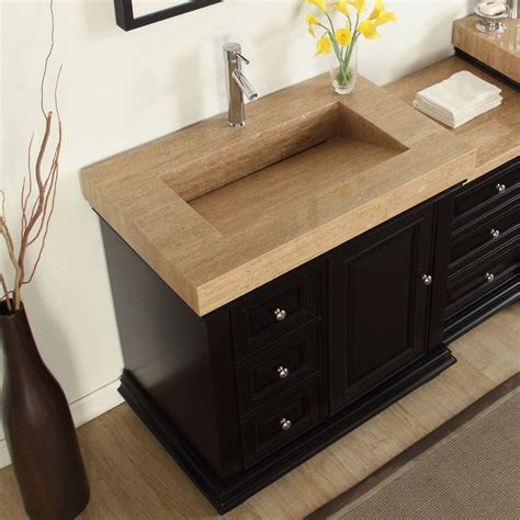 Single, 60 inch bathroom vanities. Silkroad Exclusive 55.5-inch Integrated Travertine Sink ...