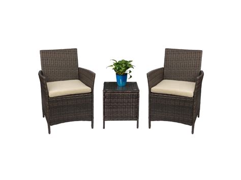 Devoko Patio Porch Furniture Sets 3 Pieces Pe Rattan Wicker Chairs With