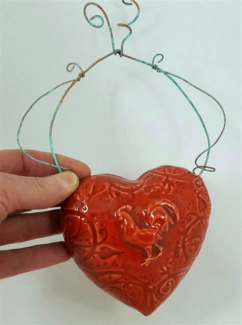 Wall Heart Ceramic Heart Ornament Ceramic Hearts Year Of Etsy