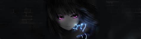 Anime Women Glowing Smoke Purple Eyes Long Hair Dark