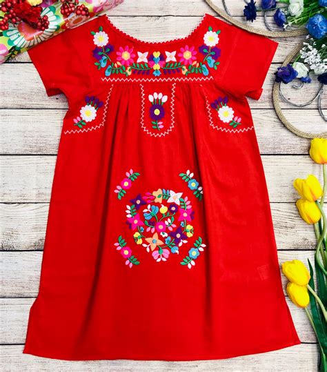 Unik Unik Traditional Mexican Girl Embroidered Dress Red