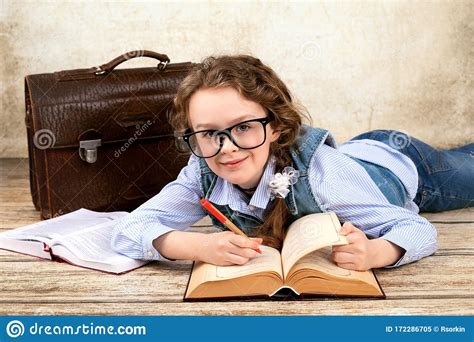 Beautiful Adorable School Girl With Glasses Stock Image Image Of