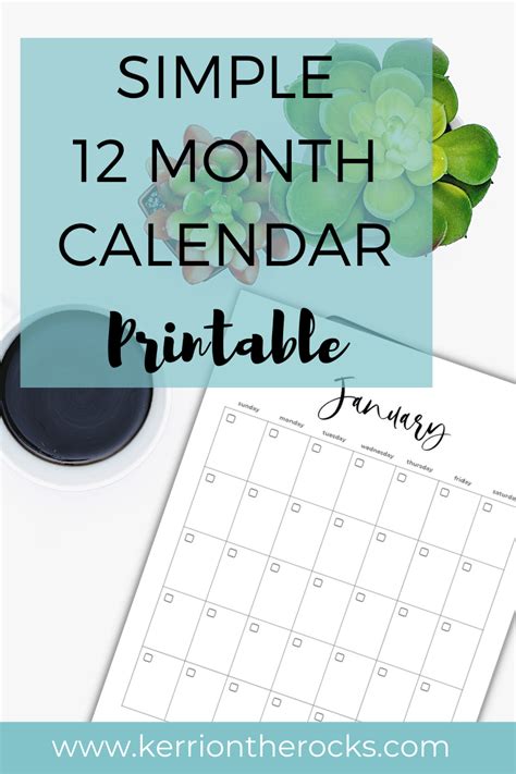 Simple Blank Monthly Printable Calendar Minimal 85x11 Etsy Free