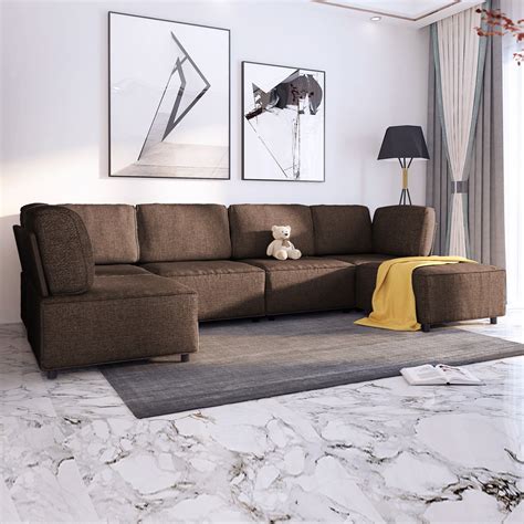 ZAFLY U Shaped Modular Sectional Sofa Couch, Convertible L Shaped Couch