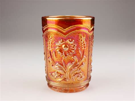Imperial Fieldflower Antique Carnival Glass Tumbler Marigold Etsy