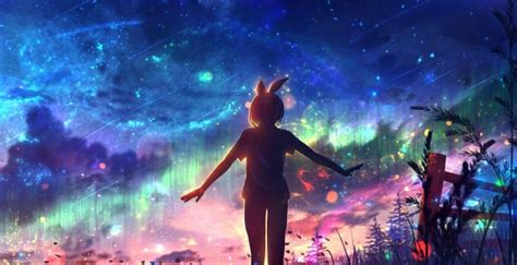Desktop Wallpaper Outdoor Night Colorful Sky Fallen Stars Anime Art