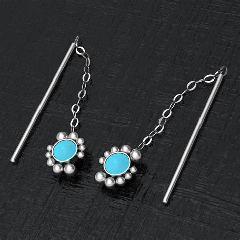 Chain Threader Earrings Turquoise Double Sided Earrings Drop Etsy