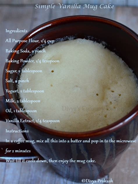 For this recipe, you will need the following ingredients: Divya's culinary journey: Vanilla Mug Cake Recipe | Egg ...