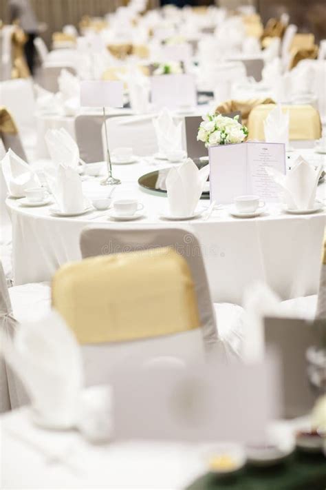 Wedding Table Sets In Wedding Hall Wedding Decorate Preparation Stock