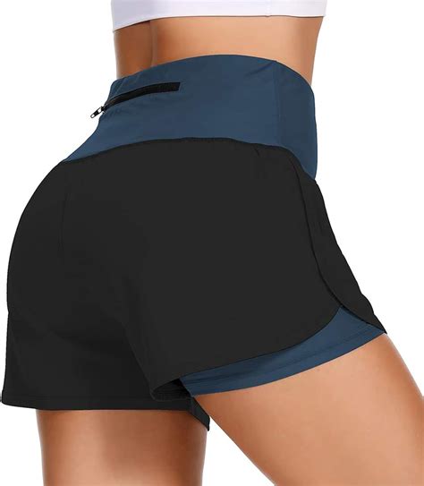 Uideazone Damen Sporthose Kurz 2 In 1zweilagige Laufshorts Damendamen Kurze Sportshorts