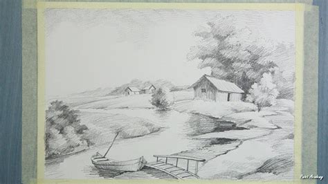 Landscape Drawing With Graphite Pencil Step By Step Youtube