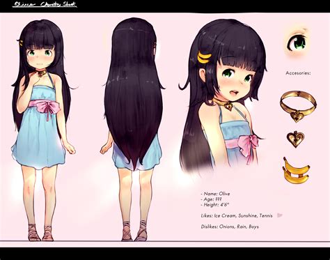 Safebooru 1girl Banana Hair Ornament Black Hair Blue Dress Character Profile Character Sheet