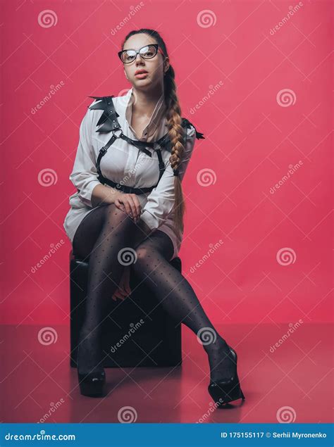 brunette girl posing at the pink background stock image image of fetish lady 175155117