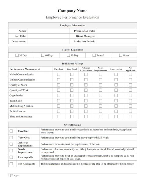Microsoft Word Employee Evaluation Template Images