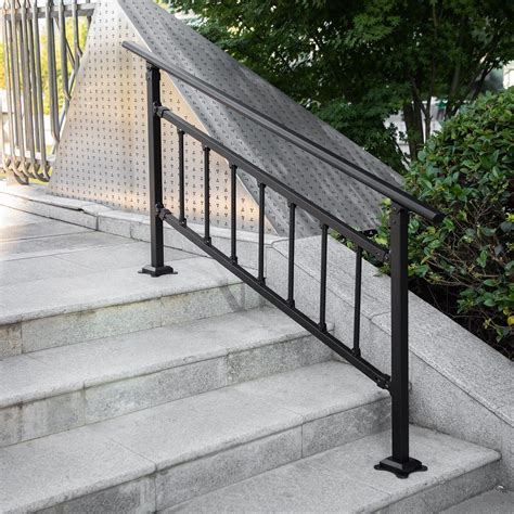 Buy Vevor Outdoor Stair Railing Fits For 1 4 Steps Transitional Wrought Iron Handrail
