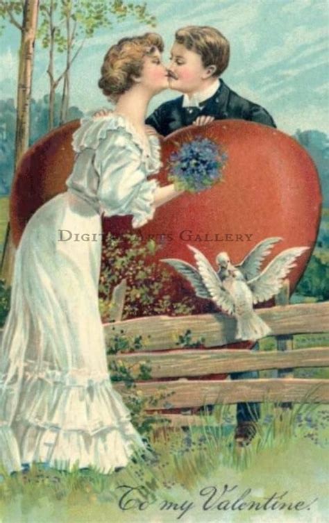 Vintage Valentine A Couples Kiss Instant Download Etsy Victorian