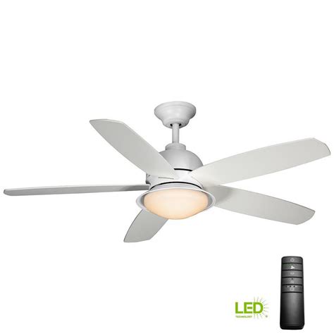 There is a correlation between the number of blades and how the appliance sounds: Hampton Bay Glendale 52 in. LED Indoor White Ceiling Fan ...