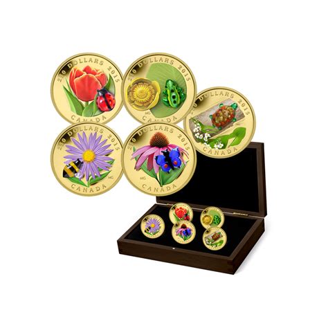 Canada 2015 5 X 250 Flora And Fauna Set 5 Coin Venetian Murano Glass