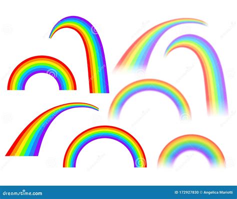 Rainbows Set Different Shape Realistic On Transparent Background