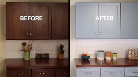 Before And After Photos Of A Kitchen Countertop With Blue Cabinets
