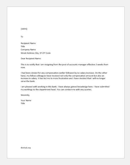 Resignation Letter For Better Salary Sample Resignation Letter