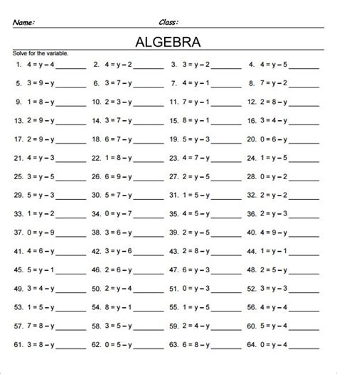 7th Grade Algebra Worksheets Printable
