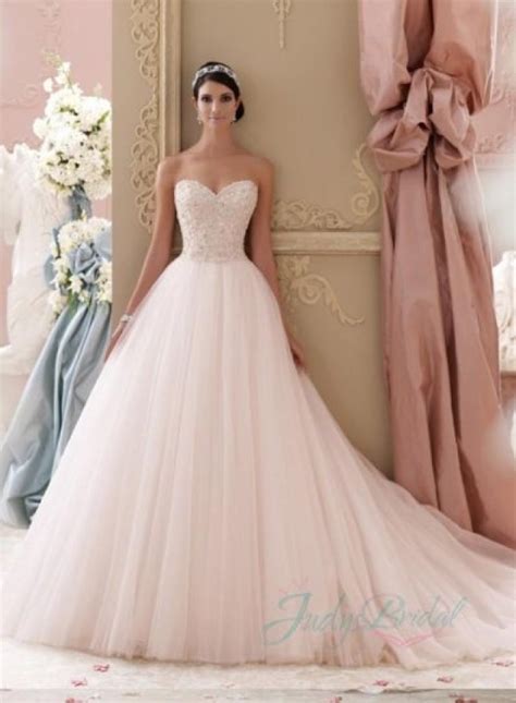 Jol229 2015 Blush Pink Colored Sweetheart Tulle Princess Ball Gown Wedding Dress 2195814 Weddbook