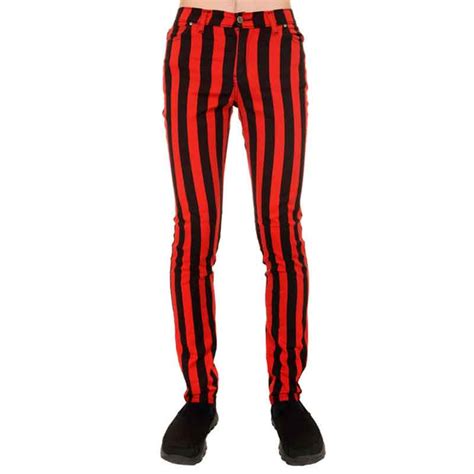Run And Fly Unisex Indie Mod 60s Retro Black And Red Striped Skinny Jeans