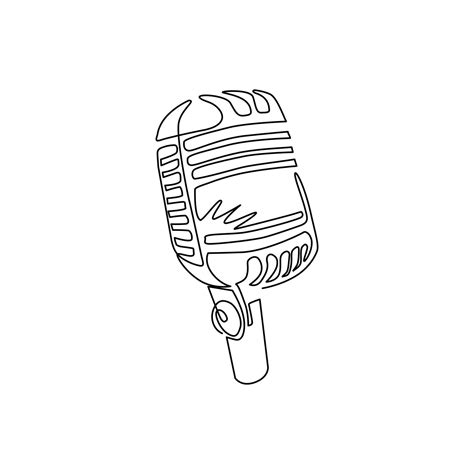 Single Continuous Line Drawing Retro Vintage Microphone Vector On White