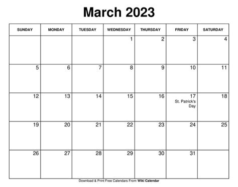 March 2023 Calendar Printable Wiki Get Calendar 2023 Update