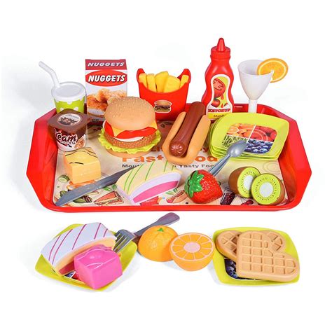 Montessori Wooden Fast Food Toy Set Pretend Play Food Kitchen Home