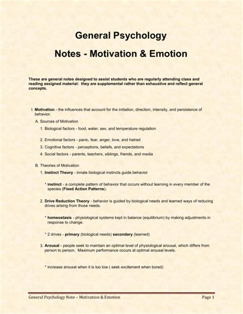 General Psychology Notes Motivation And Emotion