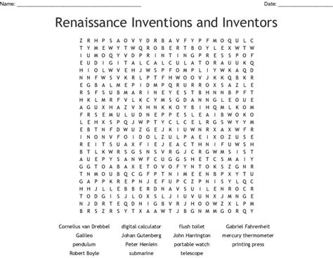 Renaissance Inventions And Inventors Word Search Wordmint Word
